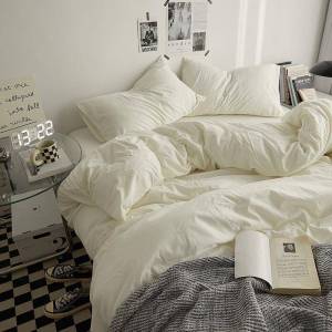Simple Solid Color Dormitory Bedding Set Water-washed Cotton