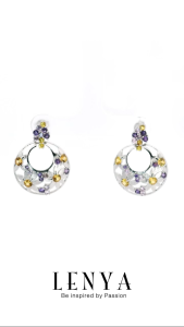 LENYA ต่างหูพลอยอเมทิสต์ เสริมความสงบใจ มีสติ มั่งคั่ง ขนาด 2 มิล ตัวเรือนเงินแท้925 ชุบทองคำขาว