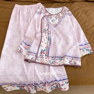 DAISONG | Cool Silk-feel Long Sleeve Home Wear Set