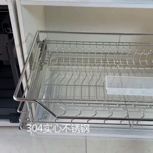 304 stainless steel metal Pull Out Basket 2 in 1 kitchen cabinet organizer pull out basket stainless with tray