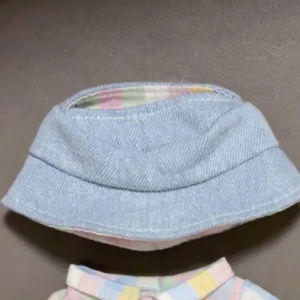 Labubu Kids Clothing Set Rainbow Plaid Shirt Jeans Hat Outfit for Boys And Girls Trendy Bubble Doll Clothes 17cm Size in Stock