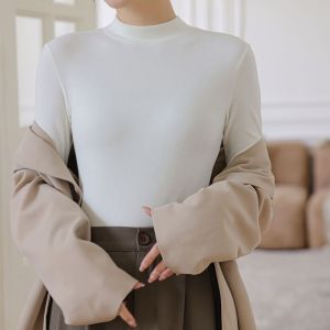 miiow | Slim Fit Long Sleeve Round Neck Base Shirt Womens Inner Wear High Neck Commute Style Pure Color Wool Blend Spring Autumn Top