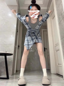 French Gingham Fake Two Pieces Shirts Dress Children Fall Fancy Temperament Waist-Controlled Slimming Petite Short Dress