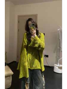 หลวม สีเขียว เสื้อสเวตเตอร์ถัก แขนยาว สไตล์เกาหลี ลำลอง ใส่สบาย ผู้หญิง พลัสไซส์ เสื้อท่อนบน ต้น ฤดูใบไม้ร่วง สไตล์สด