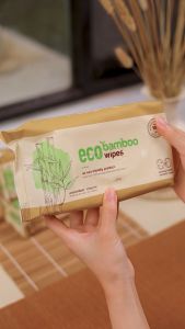 Combo 03 gói khăn ướt cao cấp vải tre sinh thái kháng khuẩn EcoBamboo EcoWipes gói 80 tờ không mùi an toàn cho da nhạy cảm