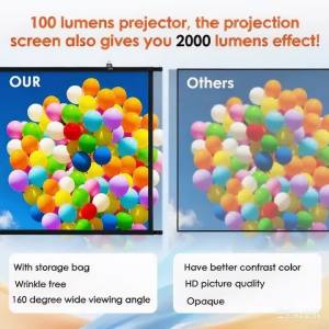 LEJIADA | LEJIADA 60/84/100 Inch 16:9 No Wrinkles Can Be Washed Portable Installation Wall Mounted Projection Screen 160° Wide Angle Scree