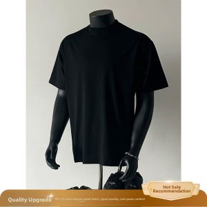 New Heavyweight Simple Color American Retro Narrow Collar Short Sleeve T-Shirt