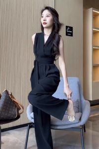 Fashionable French Design Summer Jumpsuit Wide Leg Trousers
