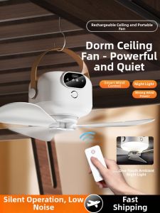 Summer Essential Remote Controlled Ceiling Fan with Night Light Wall Mounted Desktop Cooling Tool Large Wind Power USB Charging ABS+PC