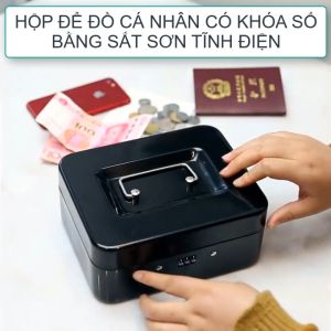 Hộp để đồ cá nhân bằng sắt có khóa số dùng để tiền đồ trang sức đồ cá nhân rất an toàn loại nhỏ 15x12x8cm