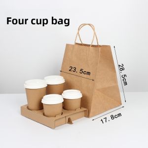 Kraft Paper Cup Base Holder Corrugated Paper Coffee Milk Tea Takeaway Packaging Bag Single Cup Double Cup Quad Cup Holder