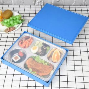 Japanese Style Bento Box Lunch Tray Business Meal Box with Bowl And Lid Fast Food Takeaway Container Stainless Steel 1400ml