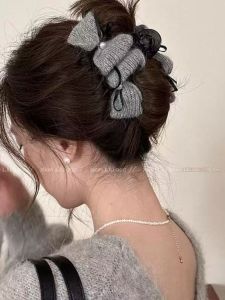 Grey Knitted Butterfly Knot Hair Clip Womens New 2025 Fashion Sensation Updo Shark Clamp Travel Hair Accessories