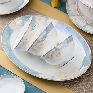 JINGDITAOCI | Bộ Dụng Cụ Ăn Bằng Sứ Xương Với Viền Vàng