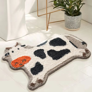 VIKAMA Cow Print Bathroom Mat Plush Soft Bath Mat For Tub Edge Home Decor Rug For Childrens Room Home Decoration
