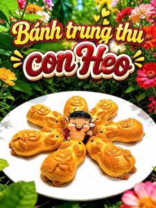 Bánh Trung Thu Chú Heo Vàng Mini Siêu Cute – Bánh Hình Heo Ngộ Nghĩnh Quà Trung Thu Cho Bé Biếu Tặng Gia Đình.Bánh có lớp vỏ nướng màu vàng óng mềm mại và thường nhân đậu xanhthập cẩmdừa non