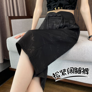 Ice Silk Wide Leg Pants Womens Casual Summer Thin Straight Cool 7/8 Length National Style Commute High Waist Trousers