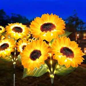 1/3 Head Solar Sunflower Lights Outdoor Waterproof – Auto On at Dusk No Wiring Energy-Free 6–12H Runtime Light Sensor Garden Decoration