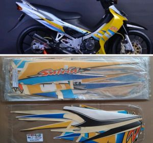 STIKER STRIPING LIS BODY MOTOR SUZUKI SATRIA HIU 2004 2005 PUTIH KUNING MALAYSIA 2TAK