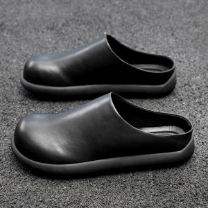 Retro Mens Birkenstock Shoes Autumn Genuine Leather Derby Shoes Big Head Mickey Bread Half Slippers Lazy Mules