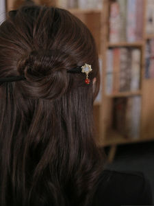Red Zhaoyuan Wooden Hairpin Wedding Style New Chinese Traditional Hairdo Qipao Hanfu Daily High-End Feeling Hair Accessories
