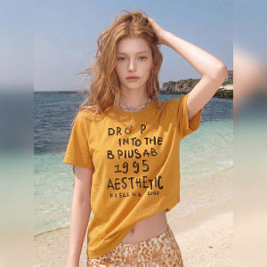 American Letter Print Short Sleeve Pure Cotton Loose Womens T-Shirt