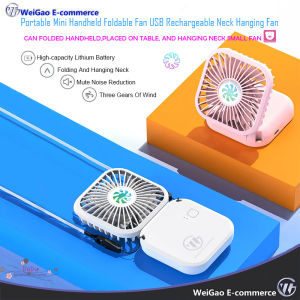 WG Mini Portable Handheld Foldable Fan USB Rechargeable Neck Hanging Fan