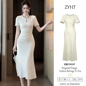 ZYHT ชุดเดรสผู้หญิงชุดเดรสสะโพกชุดลายแอปริคอตชุดทำงานชุดเดรสสไตล์เกาหลีชุดเดรสแต่งงานหรูหราชุดเดรสปาร์ตี้ชุดราตรี45111