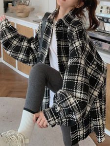 Long Casual Checkered Blouse Mid-Length Flannel Design 2026 Spring Fashion