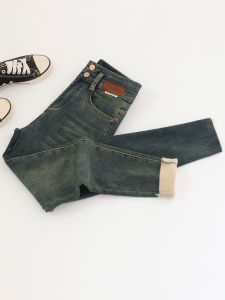 High Waist Thickened Fleece Womens Skinny Jeans Bootcut Pants Slimming Denim Tight Fit Warm Autumn Winter Fashion Ladies Clothing
