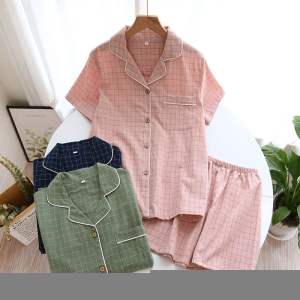 พร้อมส่ง🇹🇭 ชุดนอนผ้าฝ้ายมัสลิน แบบเเขนสั้น-ขายาว/ขาสั้น Mw001