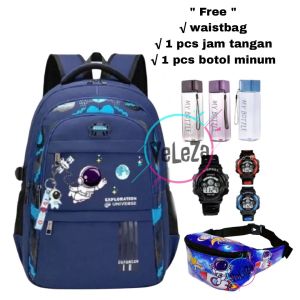 Tas ransel astronot tas sekolah anak laki-laki SD SMP gratis waistbag botol minum jam tangan tas ransel