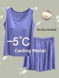 Modal Womens Short Sleeve round Neck Home Clothes Set Summer Thin Outerwear Bottoming Nightgown Pants Set Casual Sleepwear