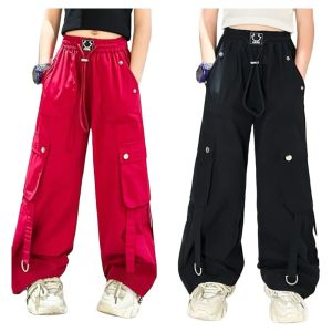 กางเกงทำงานเด็กผู้หญิง กางเกงขายาวเอวสูงบาง ลำลอง แจ๊ส ฮิปฮอป แฟชั่นใหม่ 2024 กางเกงขายาวทรงหลวมเอวสูง
