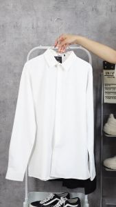 Áo sơ mi trắng nam form rộng dài tay đẹp lụa mát giấu cúc cổ bẻ hàn quốc TF4