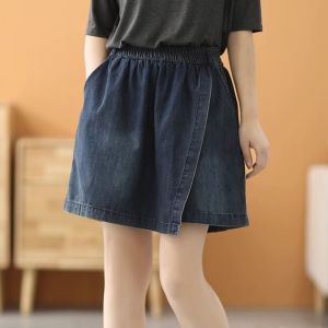 Quần Short Denim Cạp Cao Co Giãn Cho Nữ Mùa Hè Mỏng Mới Rộng Rãi Cỡ Lớn Quần Áo Công Sở Phong Cách Cung Đình Thường Ngày