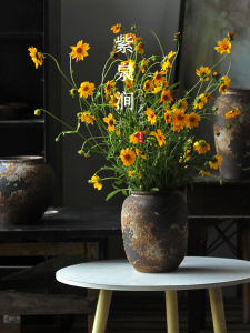 Retro Zen Style Ceramic Flower Vase Indoor Decorative Piece for Home Company Festival Sample Room Boutique Hotel Decoration