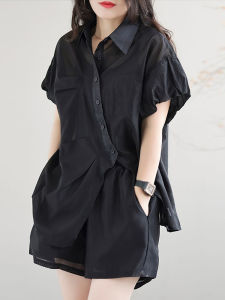 Stylish Short Sleeve Two-Piece Set for Women Beautiful Slimming Summer New Arrival Anti-Aging Polo Neck Polyester Fiber