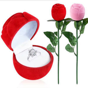 YESPERY Red Rose Flower Ring Box Proposal Engagement Anniversary Romantic Gift Box Wedding Valentines Day Jewelry Storage Box