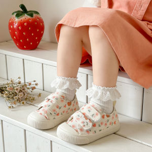 Spring In-Stock Fashion Floral Canvas Shoes for Baby Girls Casual and Versatile with Hook-and-Loop Fastener Soft Sole