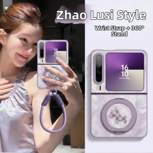 GGUU | Anti-drop Phone Case with Rotating Stand and Strap Support for Foldable Purple Leather