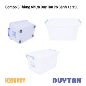 Combo 3 Thùng Nhựa Duy Tân Có Bánh Xe 15L (44 x 31 x 21 cm) No.749