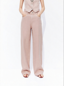 MO&Co. | Summer Pink-Brown Yeast Washed Long-Staple Cotton Linen Low Waist Wide Leg Jeans