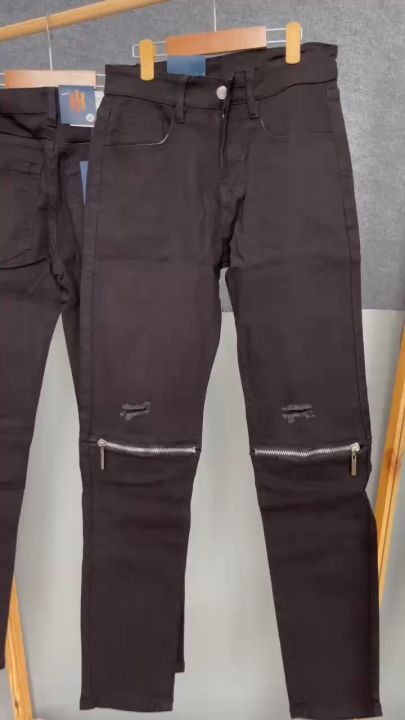 Quần Jean đen nam cao cấp, rách gối phối khoá kéo, Style trẻ trung, Năng Động, BOY cháy phố