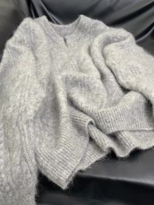 Elegant Grey V-Neck Thickened Womens Knitted Sweater Bear Velvet Pullover Autumn Winter Warm Top Inner Wear Casual Style