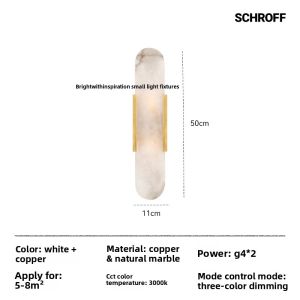 Schroff | Spanish Natural Marble French Italian Nordic Style Minimalist Wall Lamp for Living Room Bedroom Bedside