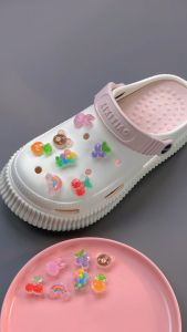 Set 14 Sticker Charm 3D chủ đề hoa gấu cọ vẽ DIY Mayto gắn Dép Cross Dép Sục Cá Sấu JB-114