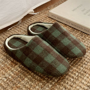 Non-Slip Casual Bedroom Slippers Mens Checkered Home Floor Shoes Spring Summer Low Heel Retro Style Absorb Sweat Couple