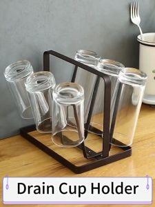 Drain Cup Holder,Wrought Iron Not Easy to Rust and Deform Nordic Style Simple Firm and Durable with 6 Cup Hanger Dustproof for Household Living Room Kitchen Table Organizer Glass Bottle Storage Rack