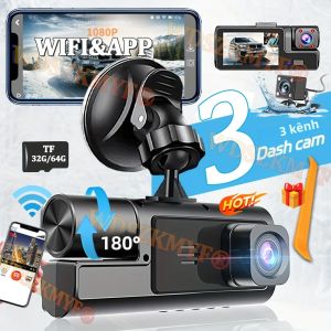 Camera Hành Trình 3 Mắt 1080P WiFi Camera Ghi Hình Ô Tô Với Camera Trước Sau Tầm Nhìn Ban Đêm Camera Kép Ghi Hình Video Cảm Biến G Chức Năng Giám Sát Khi Đỗ Xe Phụ Kiện Ô Tô